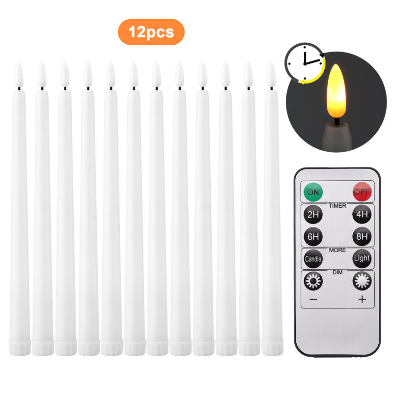 12 Pcs Taper Candles 3D Wick Ivory Flickering Flameless Candles with Remote Timer