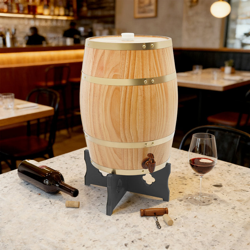 5.28Gal Decorative Vertical Wooden Whiskey Wine Barrel Bucket Beverage Dispenser with Base and Faucet