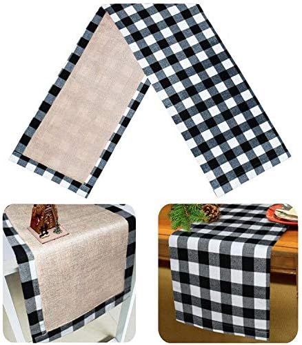 Senneny Buffalo Plaid Table Runner, Reversible Burlap & Cotton Table Runner, Farmhouse Buffalo Check Runner for Christmas Holiday Birthday Party Table Home Decoration