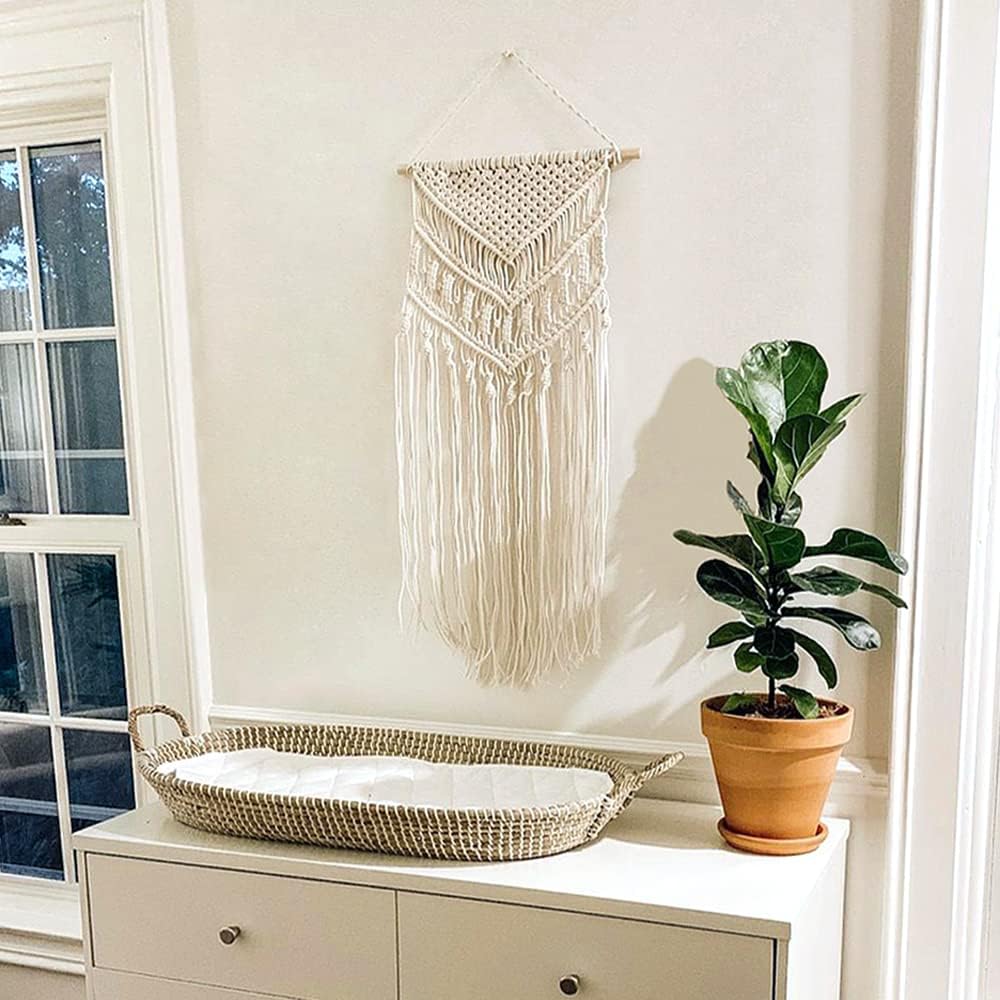 Mkono Macrame Wall Hanging, Boho Tapestry Decor, Woven Art, Ivory 17"Wx33"L