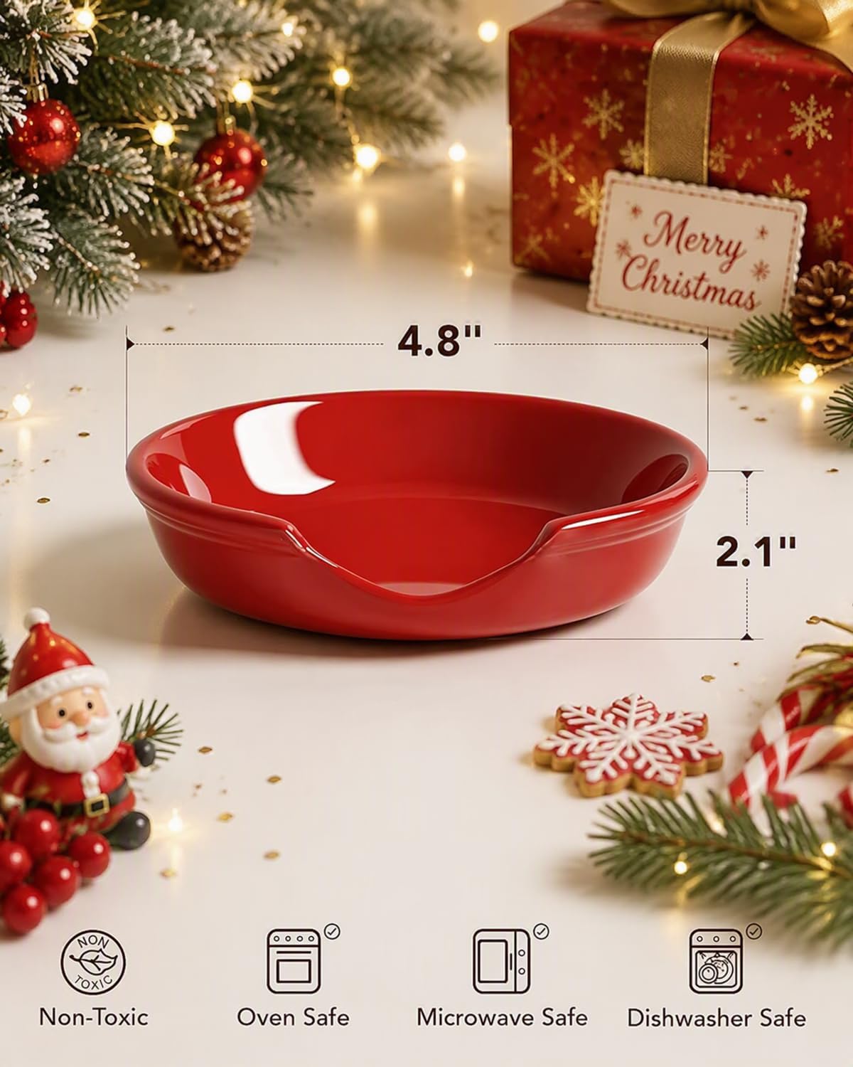 LE TAUCI Ceramic Spoon Rest, 4.8 Inch, Christmas Red