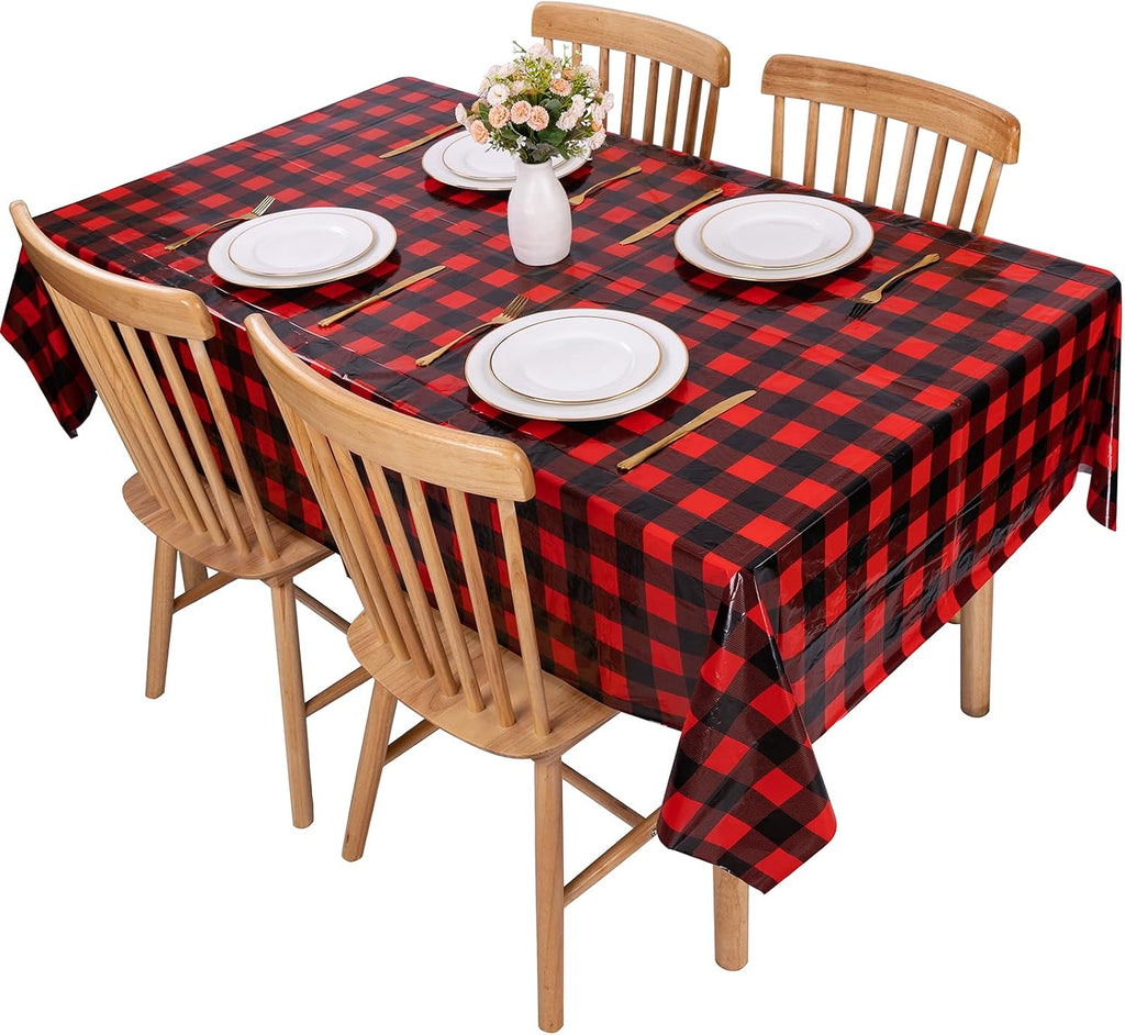 Kesfey Red and Black Gingham Tablecloth Christmas Party Table Cover 3 Packs
