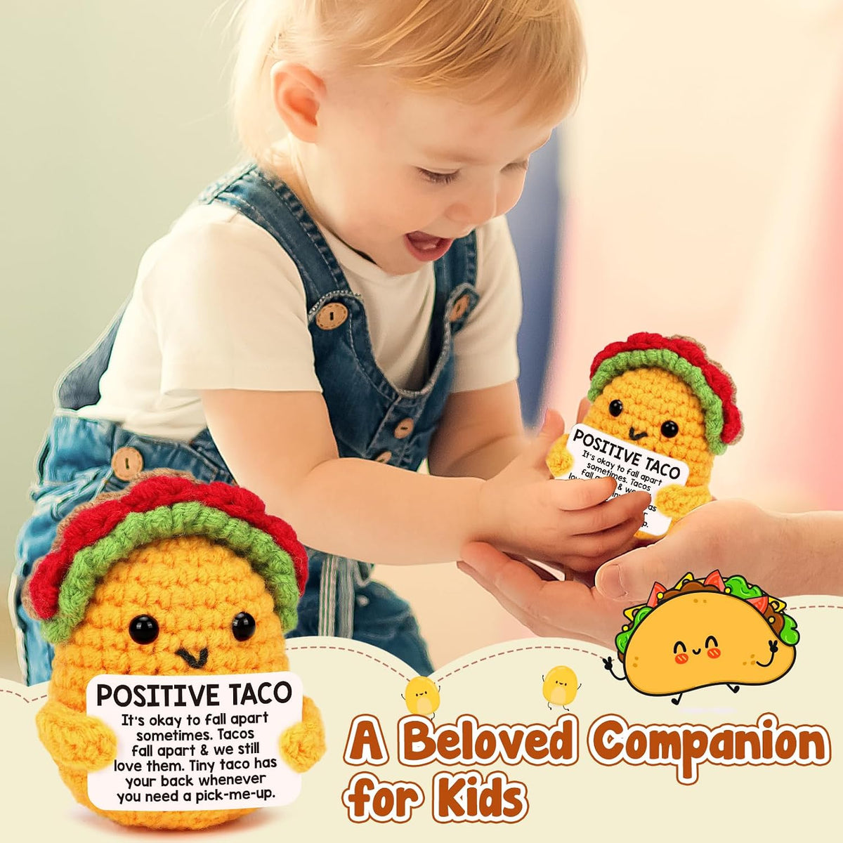 Positive Crochet Taco Christmas Birthday Gifts for Women Men Stocking Stuffers Basket Holiday Decor Self Care Card Teacher Adult Kids Son Mom Dad Daughter Sister Friend Coworkers Inspirational Gift