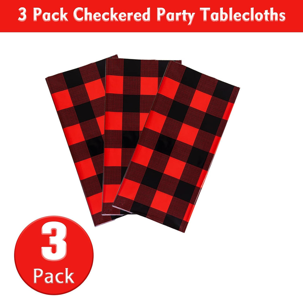 Kesfey Red and Black Gingham Tablecloth Christmas Party Table Cover 3 Packs