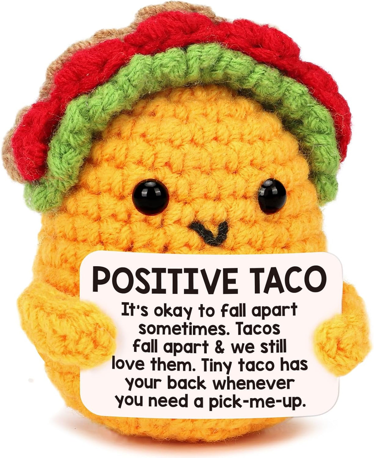 Positive Crochet Taco Christmas Birthday Gifts for Women Men Stocking Stuffers Basket Holiday Decor Self Care Card Teacher Adult Kids Son Mom Dad Daughter Sister Friend Coworkers Inspirational Gift