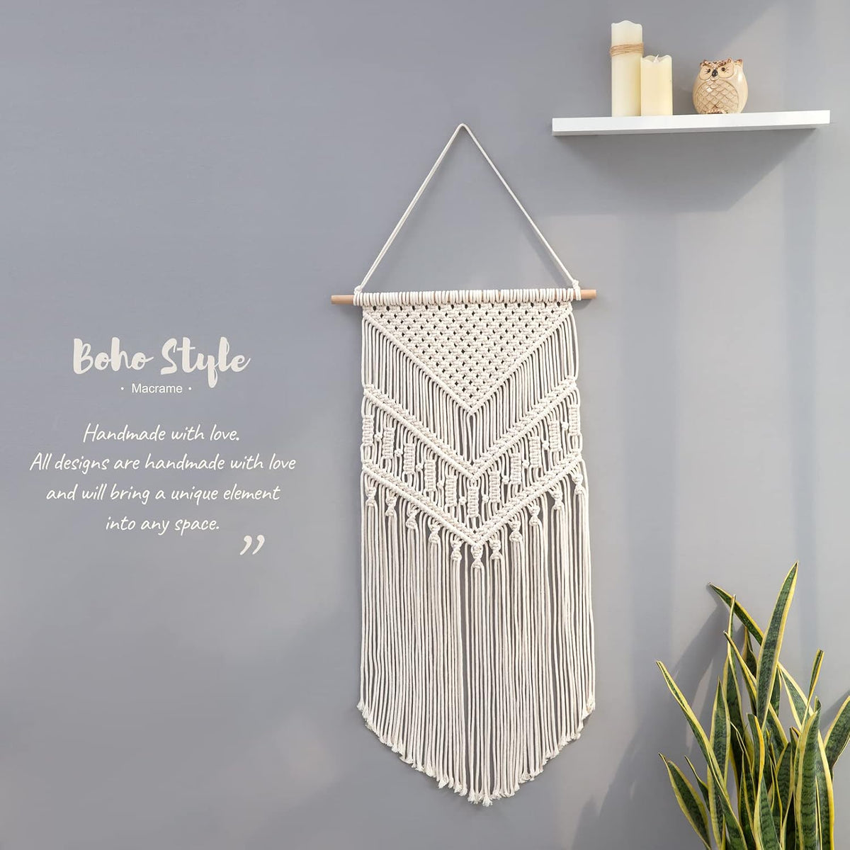 Mkono Macrame Wall Hanging, Boho Tapestry Decor, Woven Art, Ivory 17"Wx33"L