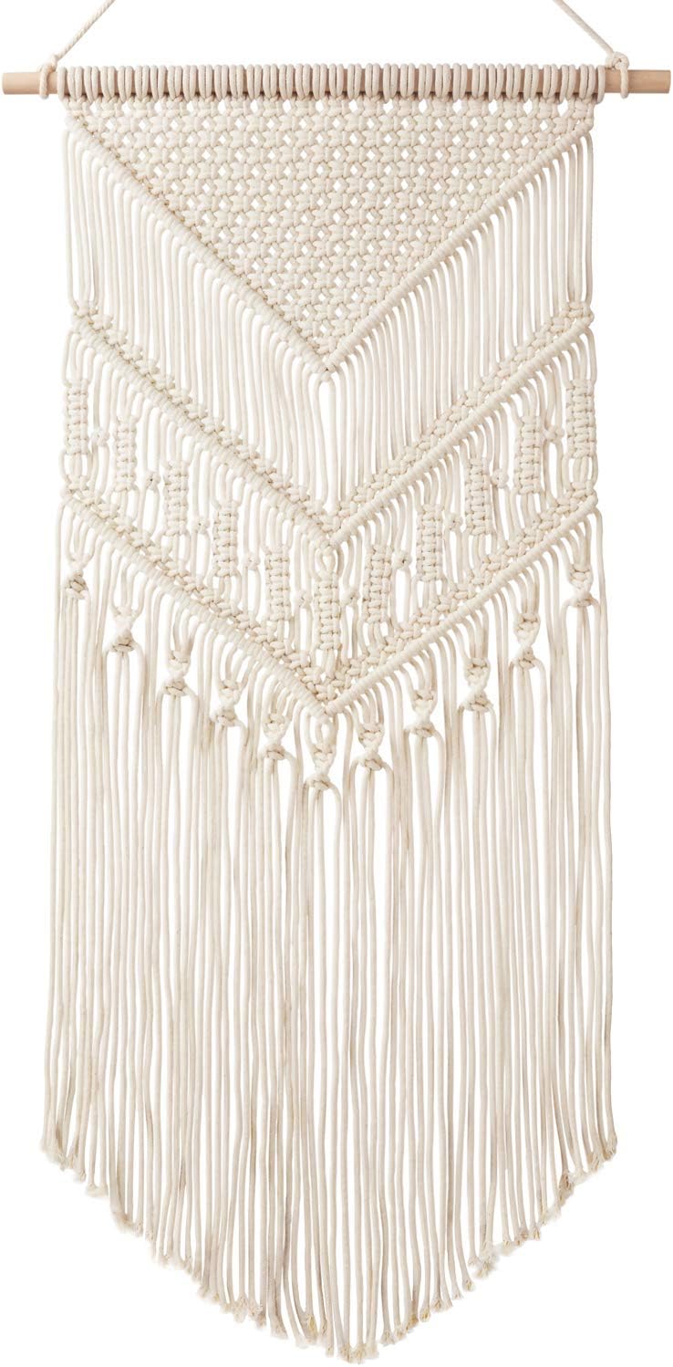 Mkono Macrame Wall Hanging, Boho Tapestry Decor, Woven Art, Ivory 17"Wx33"L