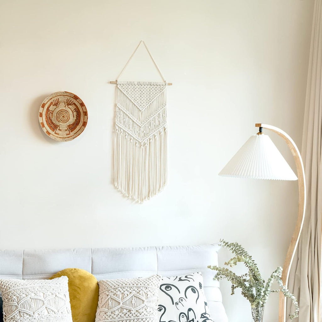 Mkono Macrame Wall Hanging, Boho Tapestry Decor, Woven Art, Ivory 17"Wx33"L