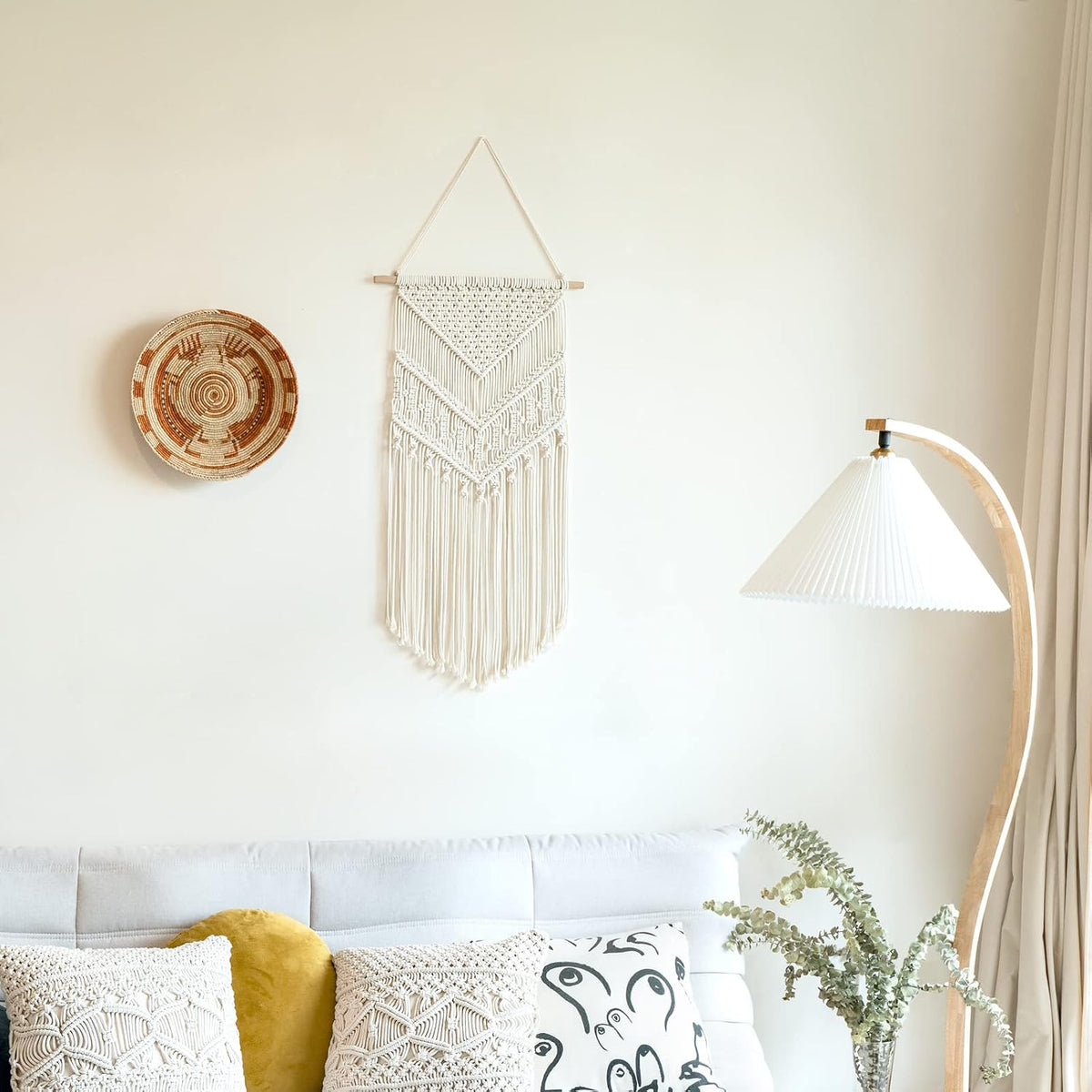 Mkono Macrame Wall Hanging, Boho Tapestry Decor, Woven Art, Ivory 17"Wx33"L