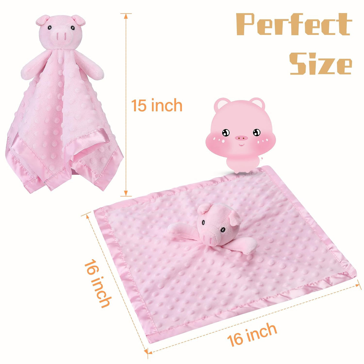 Pro Goleem Pig Loveys for Babies, Soft Security Blanket Baby Snuggle Toy Newborn Stuffed Animals Christmas Baby Gifts for Boys and Girls, 16 Inch