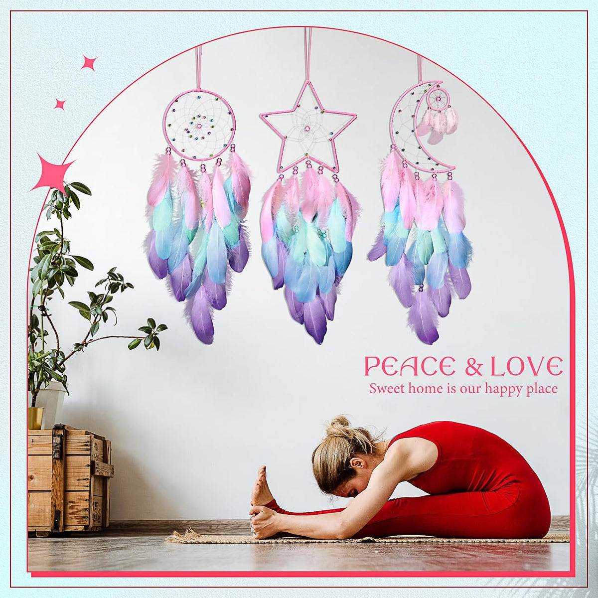 Jetec 3 Pcs Dream Catcher for Girl Star Sun Moon Decor, Macaron Color