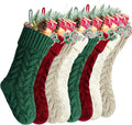 Christmas Stockings, 18 Inch Burgundy, Ivory, Green and Khaki Cable Knitted Stocking for Xmas Holiday Decoration, 8 Pack