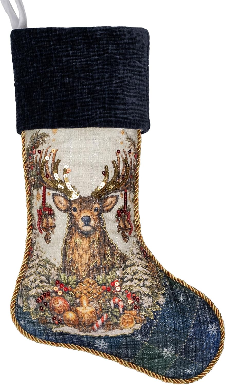 6 Pack Christmas Stockings Set of 6 Large Family Xmas Stocking Embroidered 20" Rustic Traditional Classic Retro Vintage Fireplace Hanging Holiday Decor