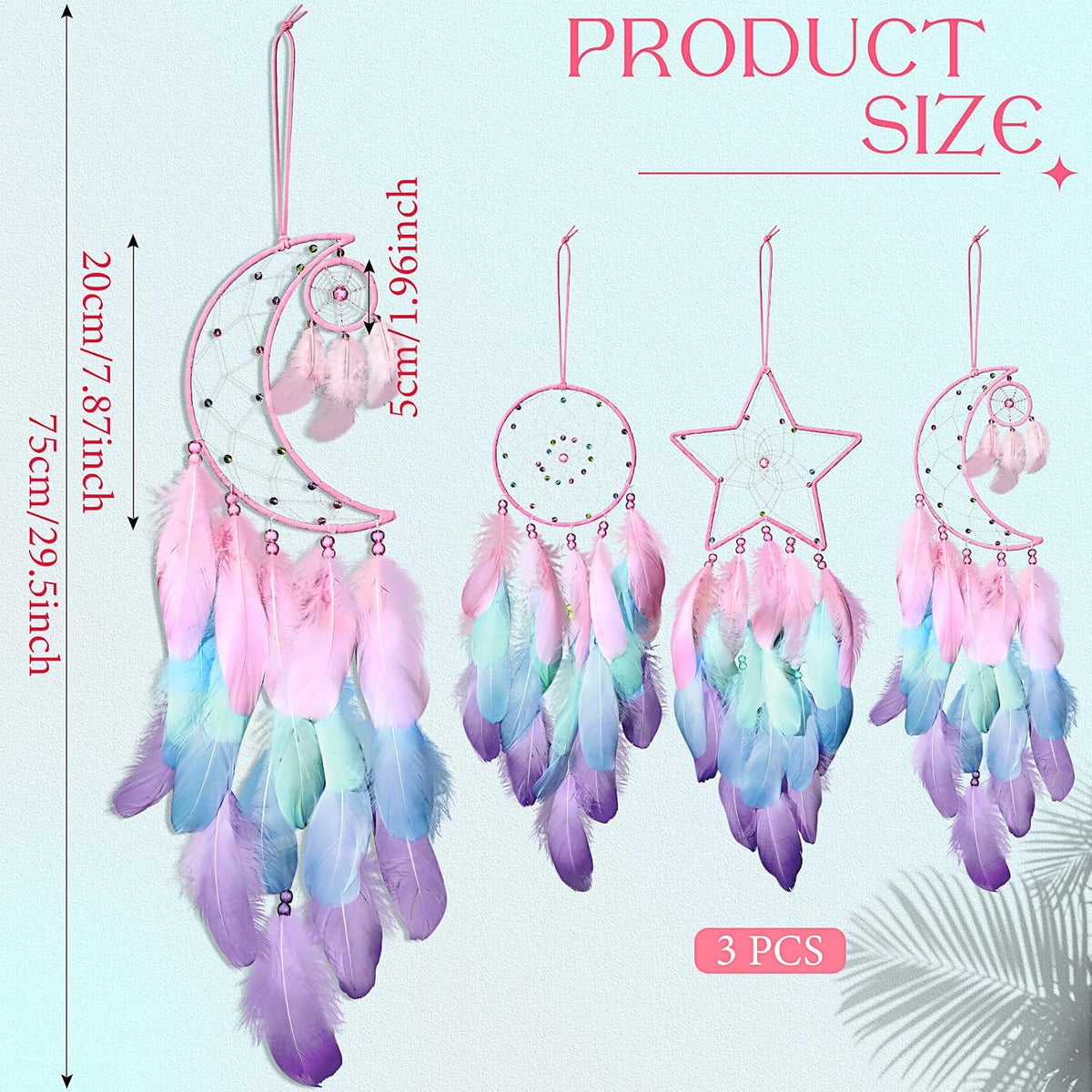 Jetec 3 Pcs Dream Catcher for Girl Star Sun Moon Decor, Macaron Color