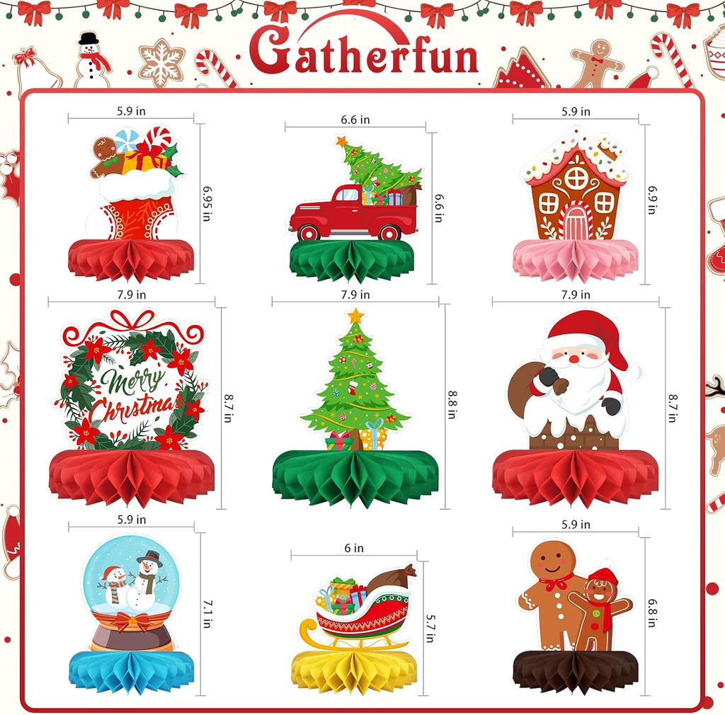 Merry Christmas FM Carts Bundle - Includes Festive Christmas Honeycomb Centerpieces ï¼ŒSanta Claus Snowman Table Toppers, Perfect for Classroom Decor, Christmas & Winter Birthday Party Supplies