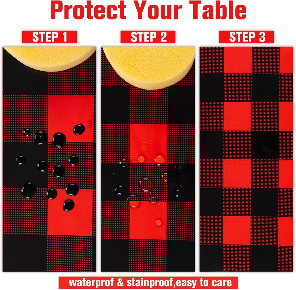 Kesfey Red and Black Gingham Tablecloth Christmas Party Table Cover 3 Packs