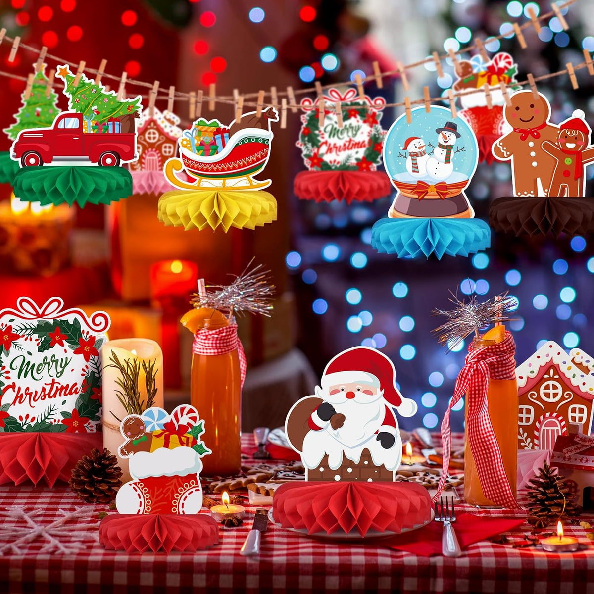 Merry Christmas FM Carts Bundle - Includes Festive Christmas Honeycomb Centerpieces ï¼ŒSanta Claus Snowman Table Toppers, Perfect for Classroom Decor, Christmas & Winter Birthday Party Supplies