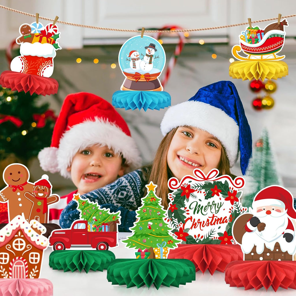 Merry Christmas FM Carts Bundle - Includes Festive Christmas Honeycomb Centerpieces ï¼ŒSanta Claus Snowman Table Toppers, Perfect for Classroom Decor, Christmas & Winter Birthday Party Supplies