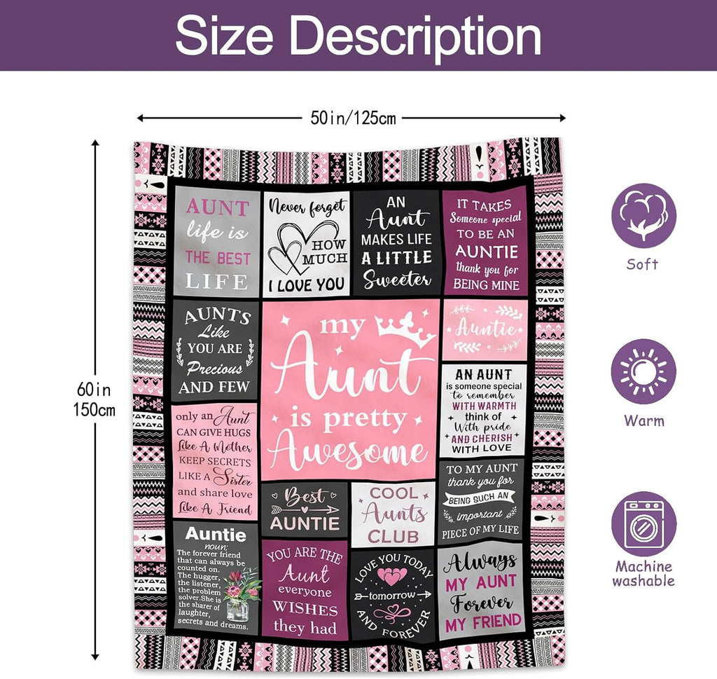 Ruvinzo Aunt Gifts, Auntie Gift Ideas, Best Aunt Ever Christmas Birthday Gifts, Gift for Aunts from Niece Nephew, Best Auntie Birthday Presents, Aunts Valentines Mothers Day Christmas Blanket 60"x50"