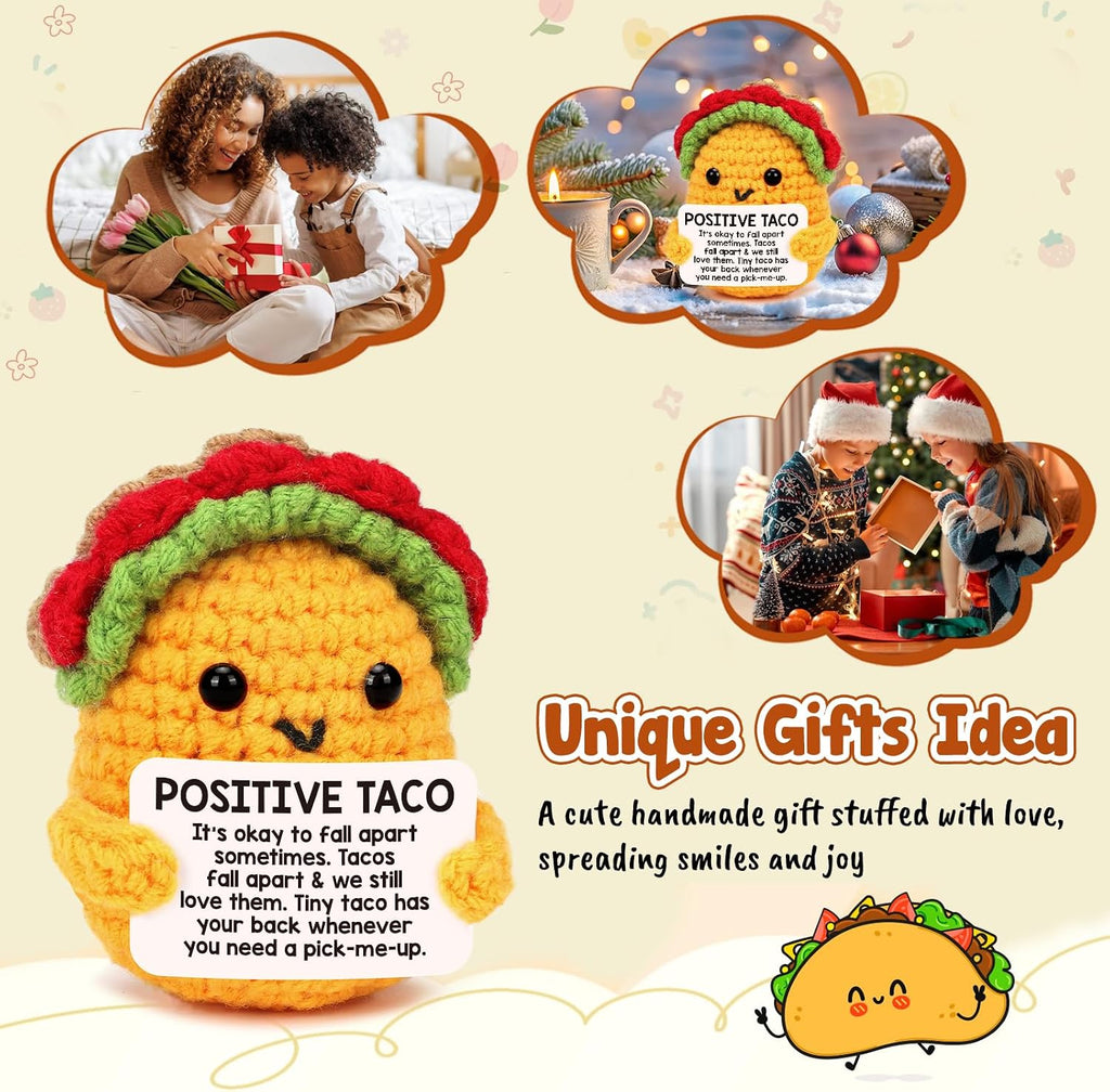 Positive Crochet Taco Christmas Birthday Gifts for Women Men Stocking Stuffers Basket Holiday Decor Self Care Card Teacher Adult Kids Son Mom Dad Daughter Sister Friend Coworkers Inspirational Gift