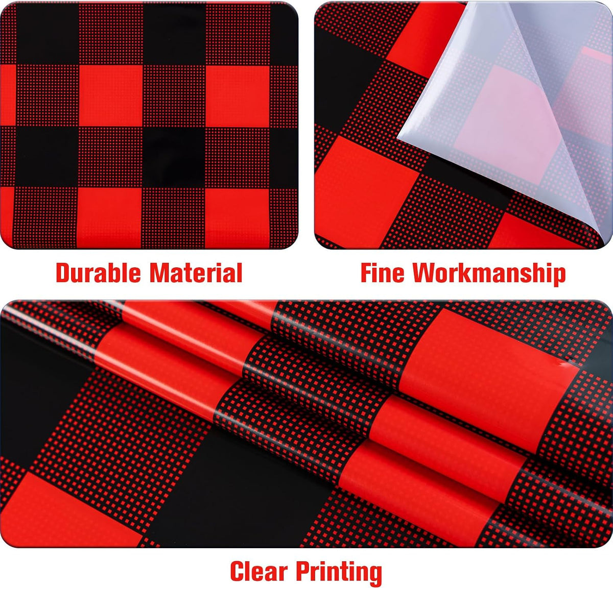 Kesfey Red and Black Gingham Tablecloth Christmas Party Table Cover 3 Packs