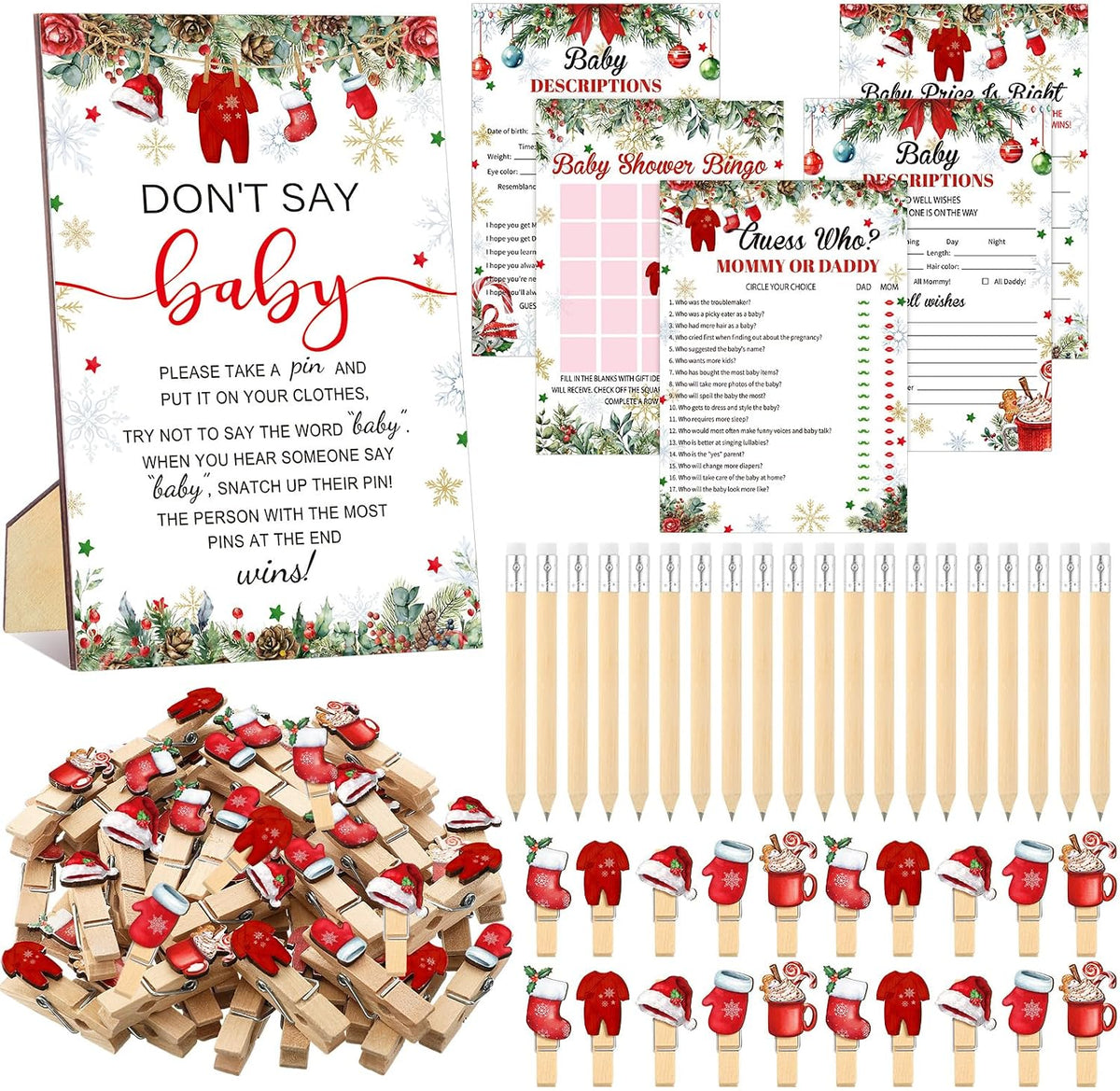 Patelai 321 Pcs Christmas Santa Baby Shower Game Supplies Set
