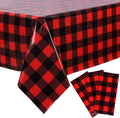 Kesfey Red and Black Gingham Tablecloth Christmas Party Table Cover 3 Packs
