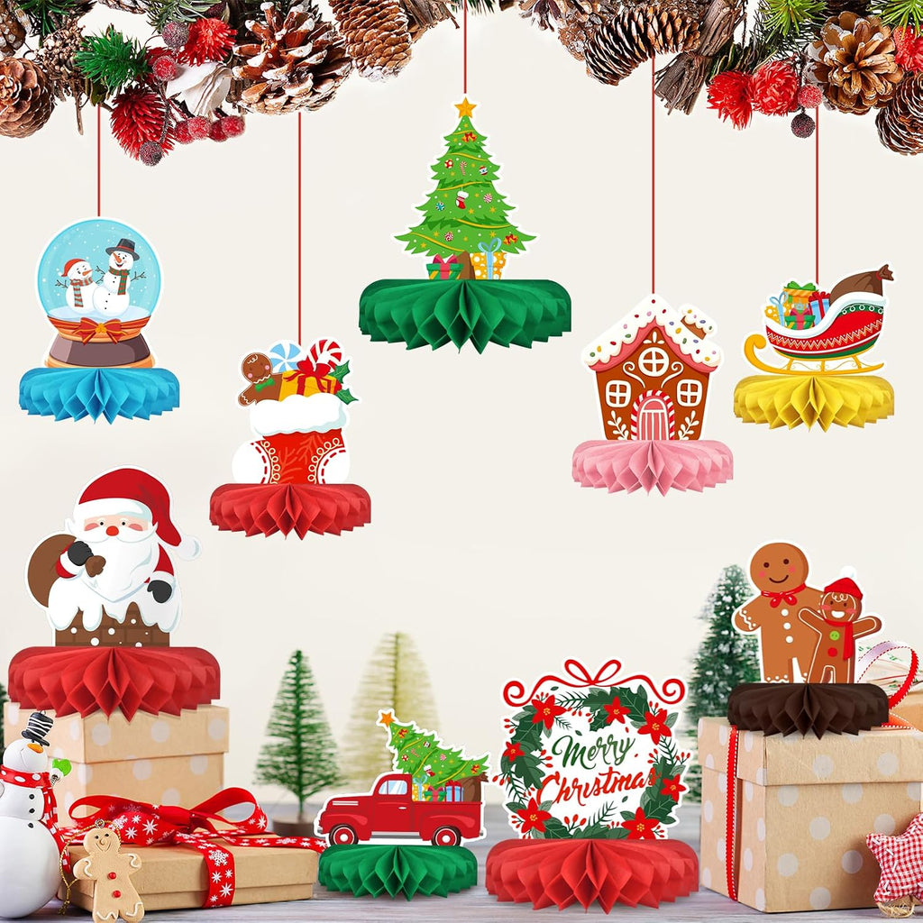 Merry Christmas FM Carts Bundle - Includes Festive Christmas Honeycomb Centerpieces ï¼ŒSanta Claus Snowman Table Toppers, Perfect for Classroom Decor, Christmas & Winter Birthday Party Supplies