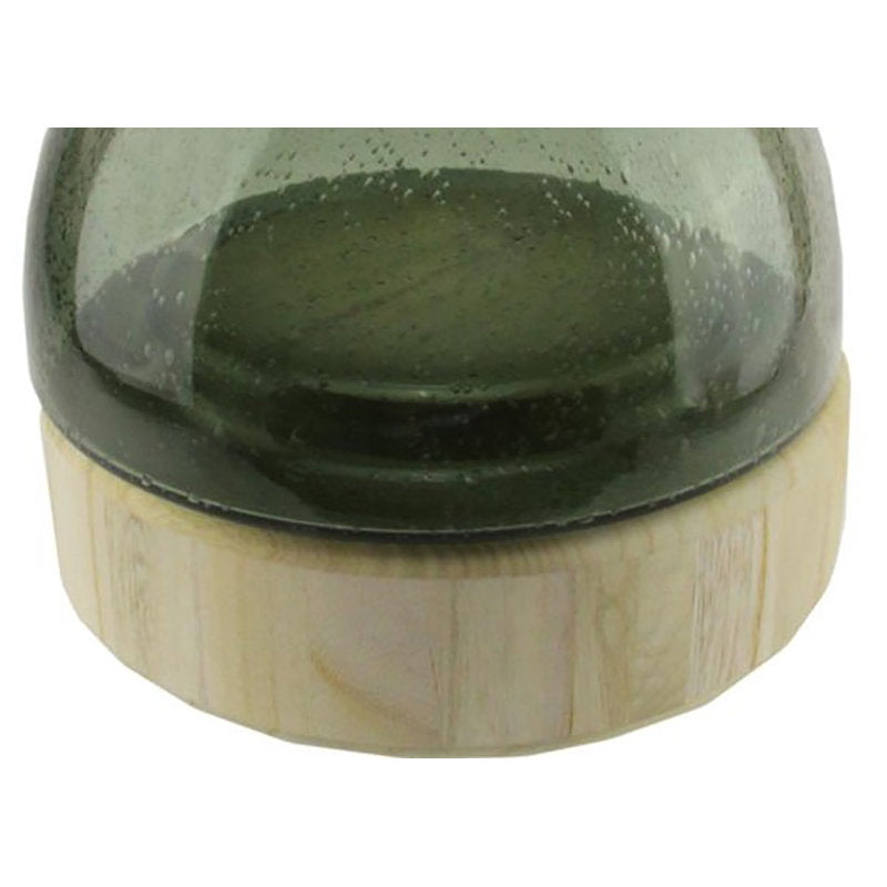 9.75" Glass Pillar Candle Holder with Wooden Base