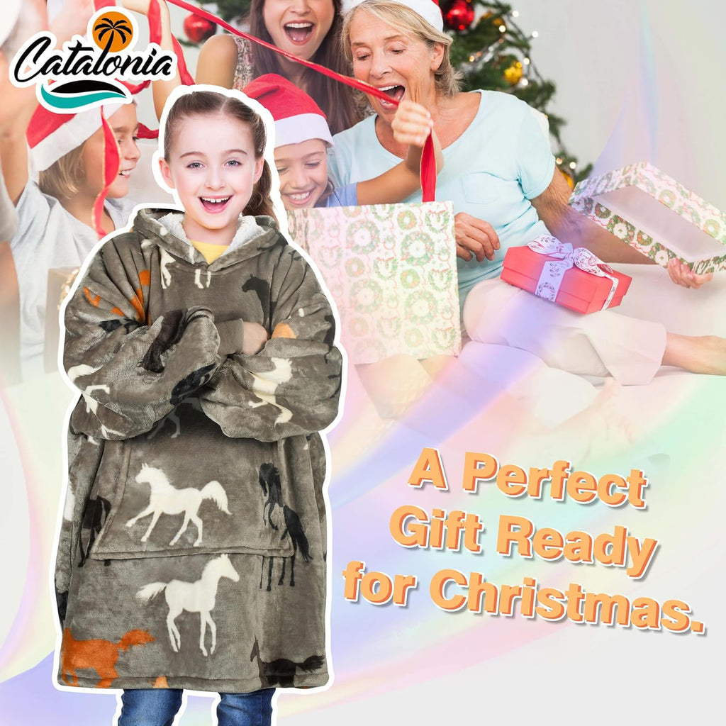 Catalonia Oversized Sherpa Hoodie Blanket Wearable Sweatshirt for Kids