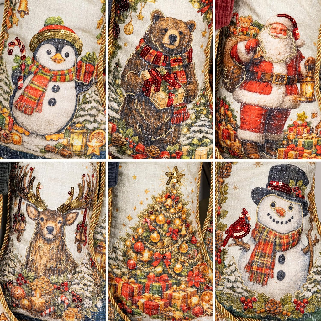 6 Pack Christmas Stockings Set of 6 Large Family Xmas Stocking Embroidered 20" Rustic Traditional Classic Retro Vintage Fireplace Hanging Holiday Decor
