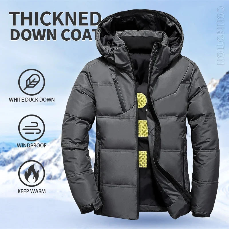 Down Coat Parkas Outdoor Casual White Duck Down Jacket Men Winter Men's Coat Windproof Removable Cap Parkas Solid Color Outdoor Casual Hooded Overcoat Clothes