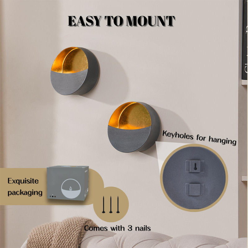 Candle Sconces Set Of 2 - Modern Gray Metallic Wall Candle Holders With Gold Foil Interior, Christmas Wall Decor For Living Room, Bedroom, Or Modern Farmhouse Decor