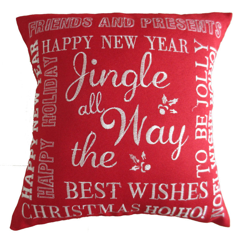 Christmas Greeting Embroidered Pillow Cover