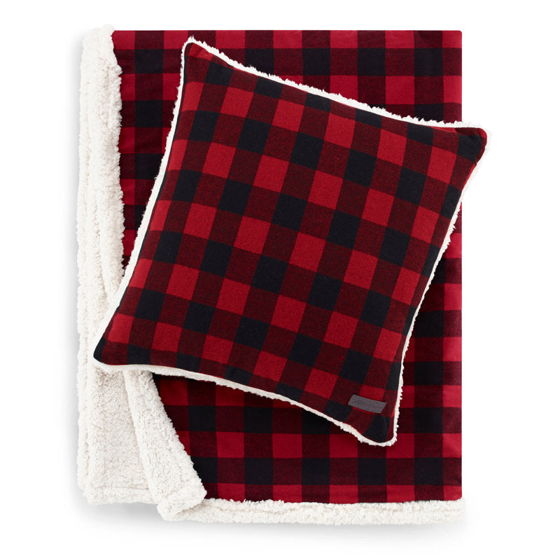 Eddie Bauer Cabin Plaid Sherpa 2 Piece Throw Blanket and Pillow Set