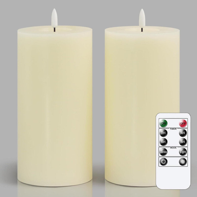 Flameless Flickering Real Wax Remote Candles With Candle Grease, Pack Of 2 Timer LED Battery Operated Fake Warm Light Pillar Candles For Home, Banquet, Ceremony Decoration