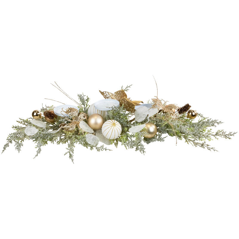 Glittered Poinsettia And Ornaments Christmas Pillar Candle Holder - 24"