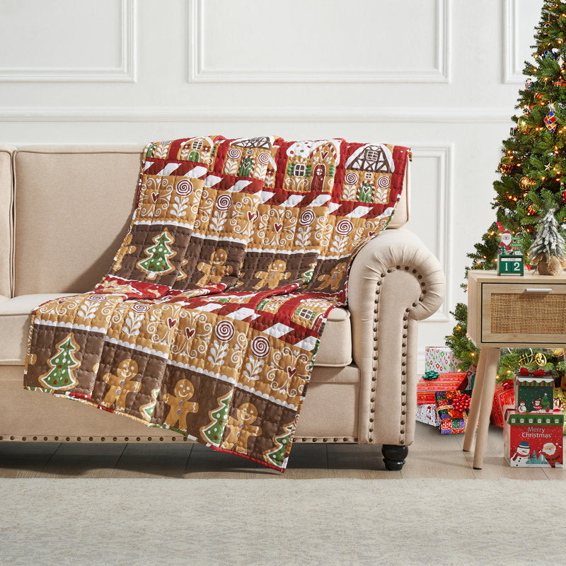 Greenland Home Fashions Gingerbread Lane 50" x 60" Throw â€“ Reversible Microfiber Holiday Blanket