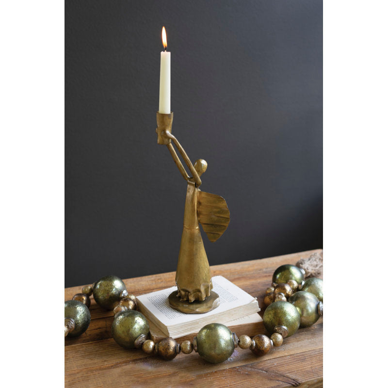 Metal Christmas Angel Taper Candle Holder Antique Gold 15.5" H