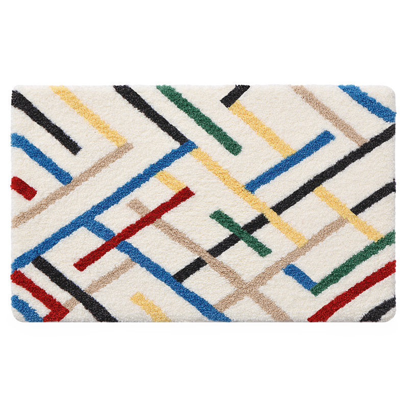 Nonâ€‘Slip Machine Washable Absorbent Soft Colored Lines Bath Rug