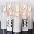 Pure White Flameless Candles, Battery Operated Candles, Acrylic Flickering LED Pillar Candles With Remote Control And Timer, 3D Wick, Yellow And Blue Glow, D2.2 Xh5 6" 7", Set Of 9