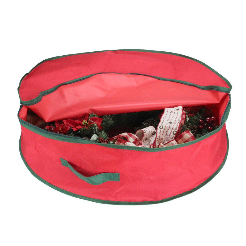 Red and Green Christmas Wreath Storage Bag