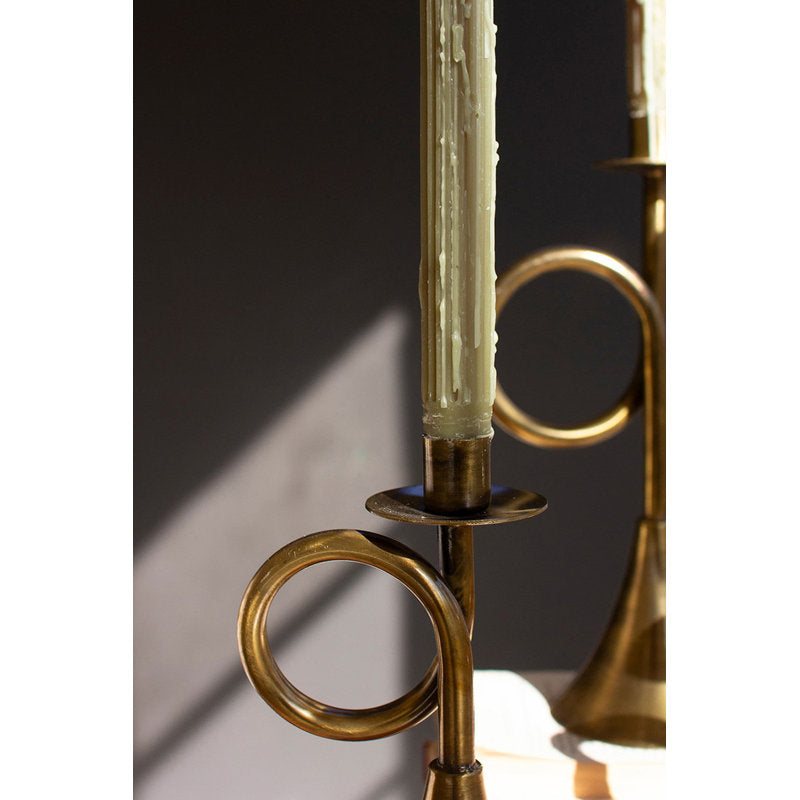 Reena Antique Brass Trumpet Metal Taper Candle Holders