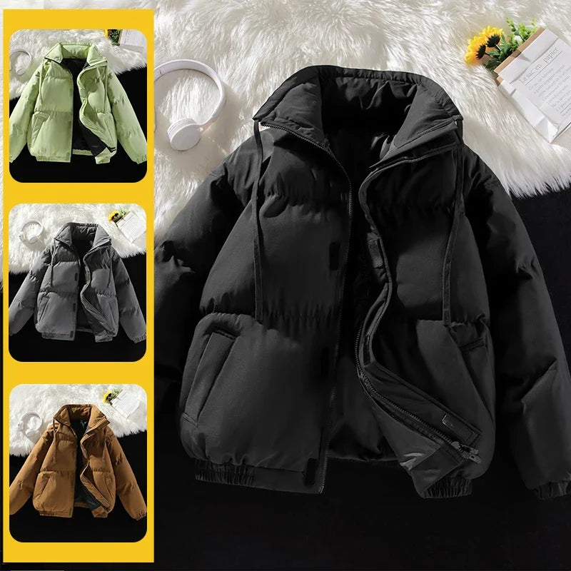 High Quality Men's Down Jacket Casual Fashion Solid Color Outdoor Sports Windproof Warm Stand Collar Coat Men's Cotton Jacket