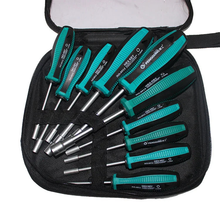 Chrome Vanadium Steel 10 Pcs Socket Screwdriver Hex Key Spanner Nut Driver Professional Repair Tool Kit for Home and Workshop