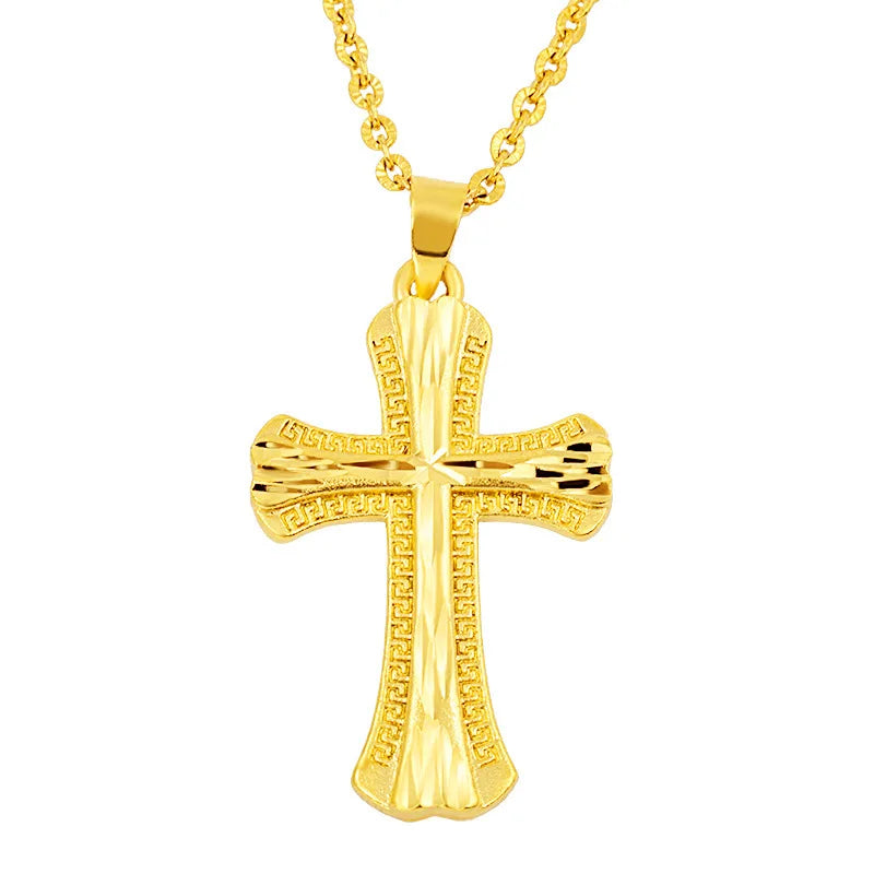 & Pendant Light Luxury Exquisite Bamboo Cross Pendant For Men & Women 24K Gold AU999 | Small & Bright, Eye-Catching