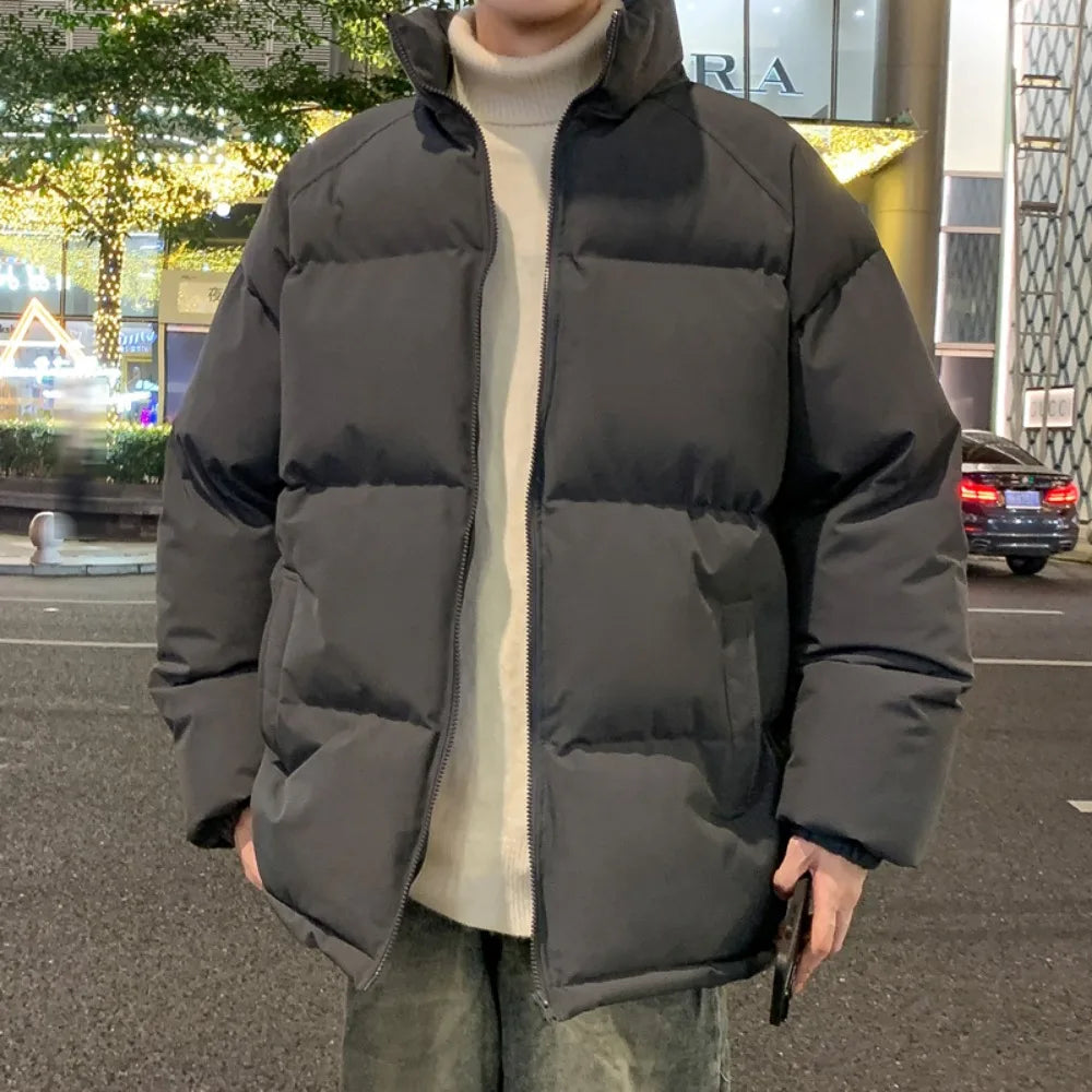 Men's Parkas Warm Basic Style Casual Jackets Thicken Winter Coat Puffer Jacket Solid Color Outwear Men's Clothing