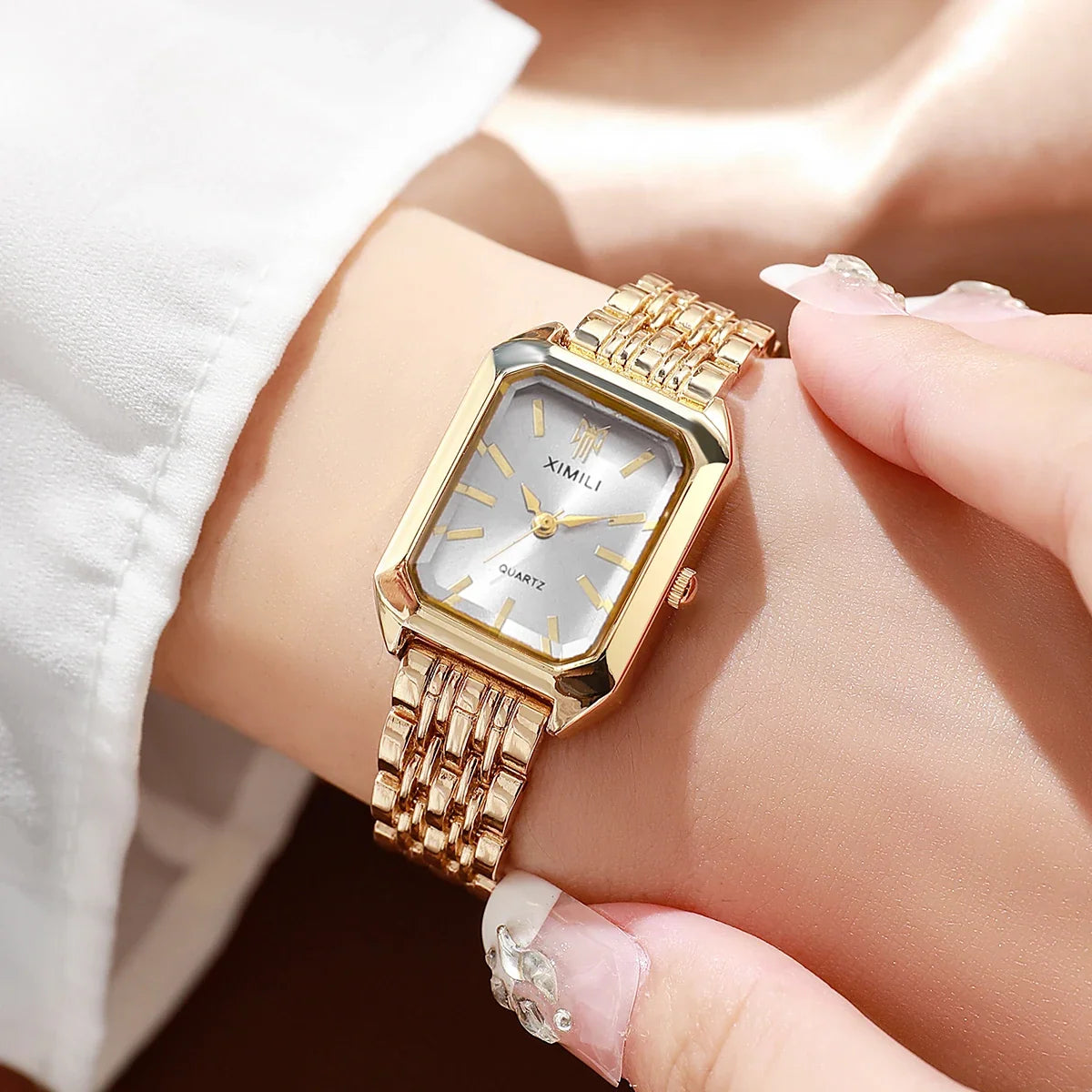 1/2/4PCS Elegant Rectangle Woman Quartz Watch Luxury Stainless Steel Band Ladies Wristwatches Relogio Feminino（Without Box）