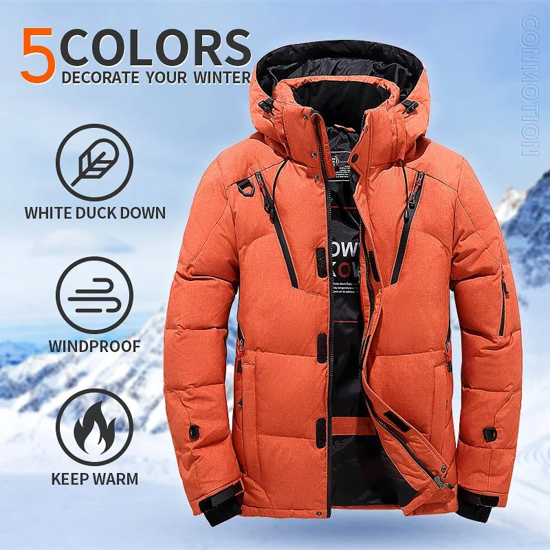 Down Coat Parkas Winter Down Jacket Men White Duck Winter Coat Windproof Warm Parkas Travel Camping Overcoat New in Thicken Solid Color Hooded Clothing