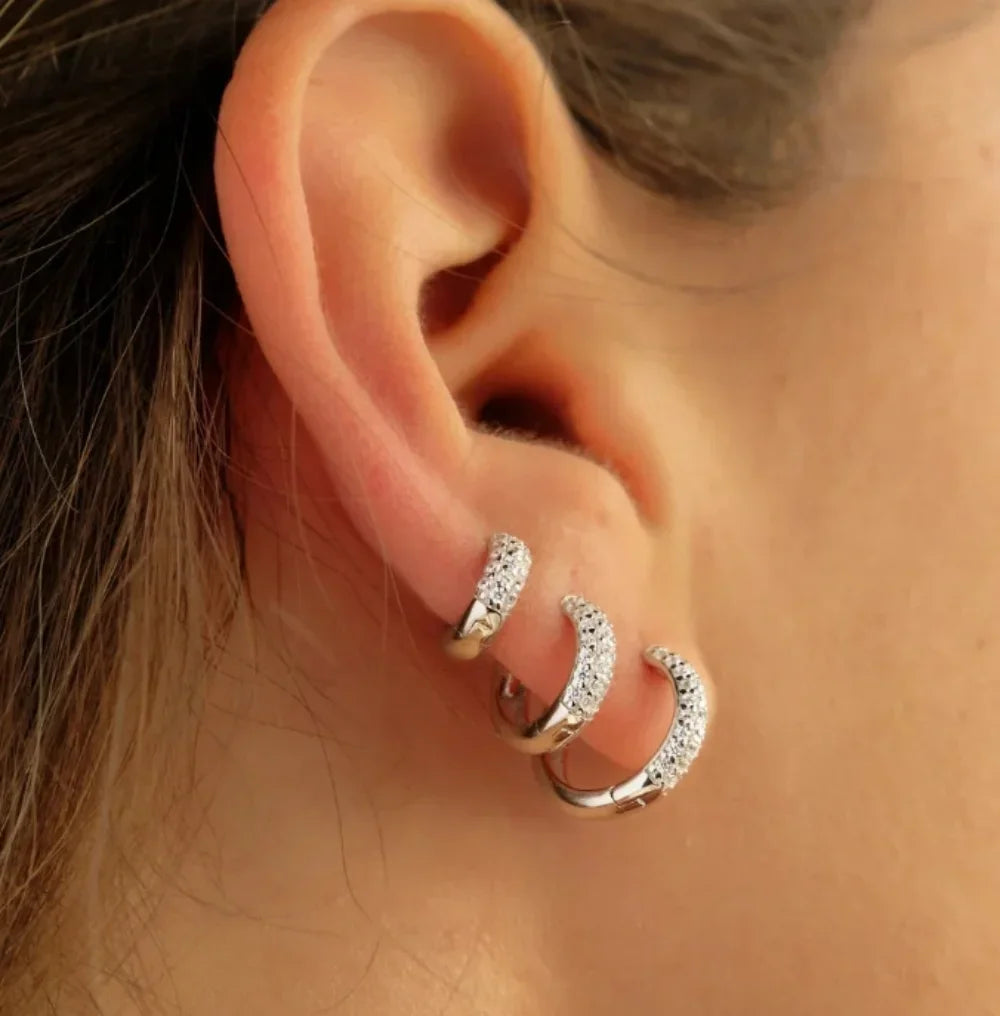 1/3Pairs Piercing Statement Triple Paved Hoop Earrings CZ Stone Gold Color Copper Huggies Cartilage Earrings For Women Jewelry